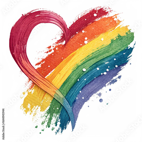 Vibrant watercolor rainbow heart celebrates diversity, love, and pride with artistic flair