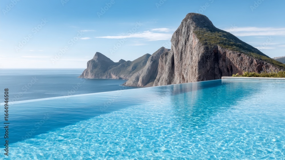 Fototapeta premium Stunning infinity pool overlooking ocean cliffs coastal paradise photography bright serenity tranquil escape