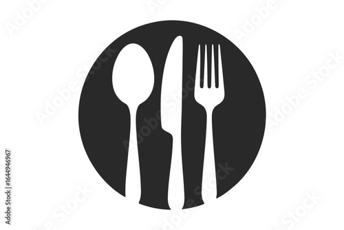 Vector illustration of black and white dining plates with forks and knives on white background