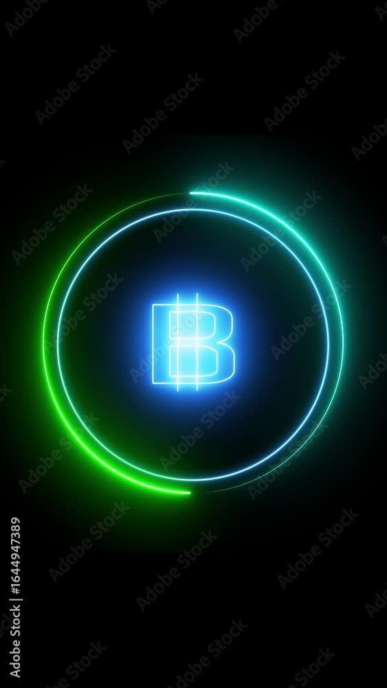 Animated neon thai baht money symbol vertical. Neon thai baht currency symbol illuminated with green and blue circular lights. Vibrant thai baht sign glowing vertical. Animated neon thai baht money symbol vertical. Neon thai baht currency symbol illuminated with green and blue circular lights. Vibrant thai baht sign glowing vertical.