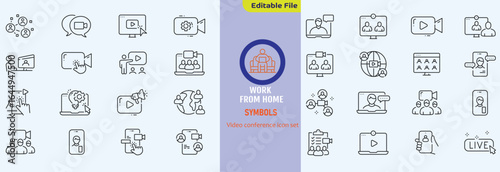 Video icon set. Containing camera, play, pause, media, online video, live, production, player, movie and cinema icons. Solid icon collection.