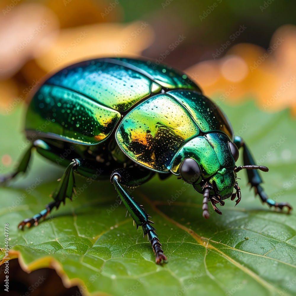 Naklejka premium Close-up of a vibrant emerald beetle