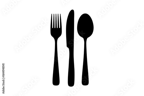 Simple black silhouette of silverware fork knife spoon cutlery set for kitchen and dining use