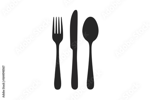 Simple black silhouette of silverware fork knife spoon cutlery set for kitchen and dining use
