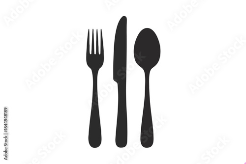 Simple black silhouette of silverware fork knife spoon cutlery set for kitchen and dining use