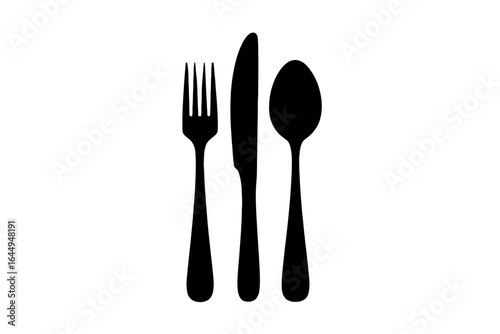Simple black silhouette of silverware fork knife spoon cutlery set for kitchen and dining use