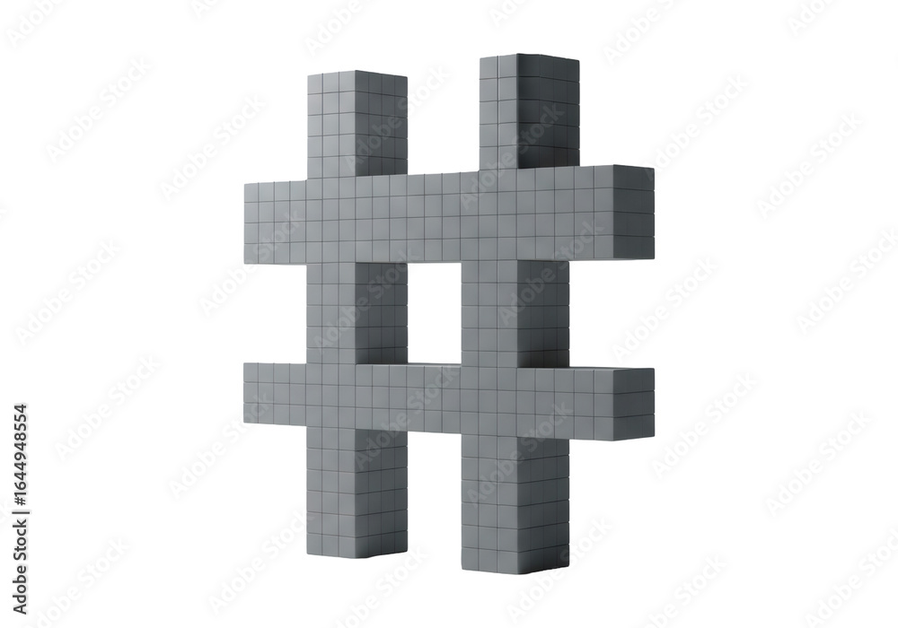 Obraz premium Textured Gray Concrete Hashtag Symbol Isolated on Transparent Background Modern Geometric Design