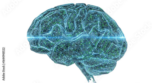Artificial intelligence brain with connected dots and lines on white background