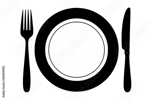 Minimalist dining set illustration with fork knife and plate for modern kitchen decor style
