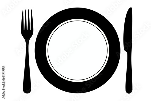 Minimalist dining set illustration with fork knife and plate for modern kitchen decor style