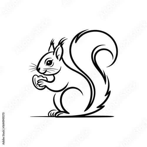 Stylized black line art of a squirrel holding a nut white