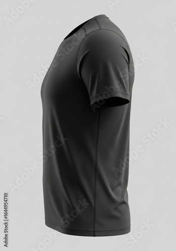 Blank black athletic t-shirt mockup on ghost mannequin side view, ideal for sportswear branding and apparel design
