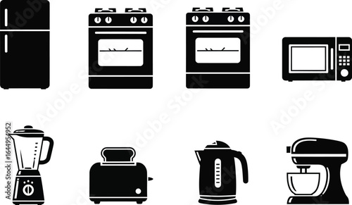 Collection of kitchen appliances in silhouette style