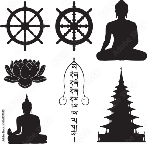 Buddhist symbols meditation lotus pagoda buddhism dharma wheel