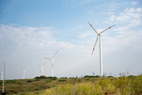 Wind turbines for electric power production, Rajasthan in India. The environment concept 