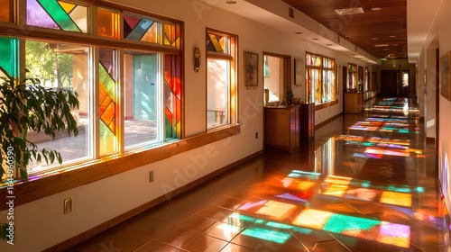Wallpaper Mural Colorful stained glass windows illuminate a hallway. Torontodigital.ca