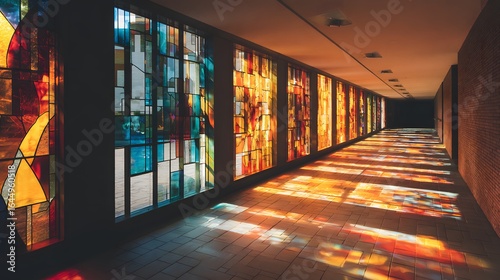 Wallpaper Mural Colorful stained glass windows illuminating a hallway. Torontodigital.ca