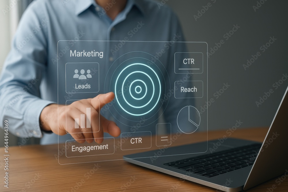 Naklejka premium Digital Marketing Analytics Dashboard Showing CTR, Reach and Engagement Metrics 