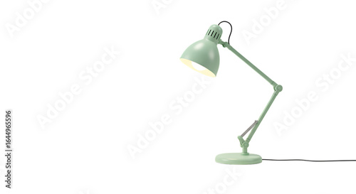 Modern mint green desk lamp with adjustable arm isolated on transparent background