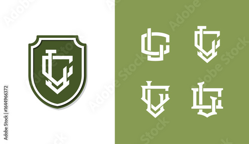 Monogram collection letter cl or lc with shield, interlock style for clothing brand, streetwear