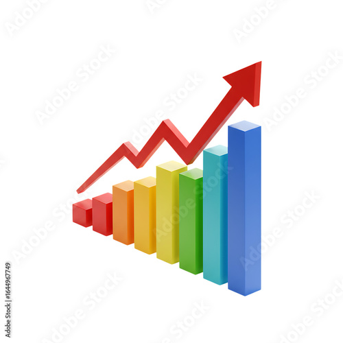Free Download Colorful bar graph with upward trending red arrow isolated on transparent background - GFXLoad