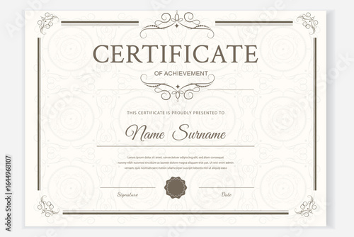 Elegant certificate template. Ornate design, customizable for awards, diplomas. Vector format.