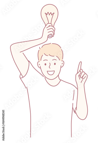 An illustration that depicts a person holding a lightbulb, symbolizing creativity and insightful ideas