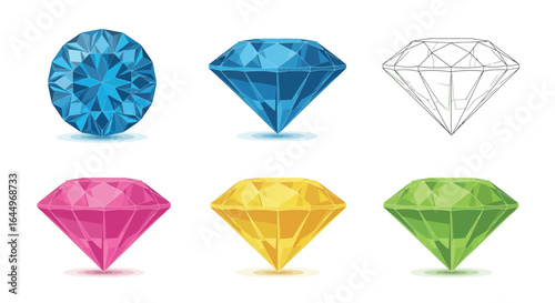 Various colorful diamonds and outline on a white background