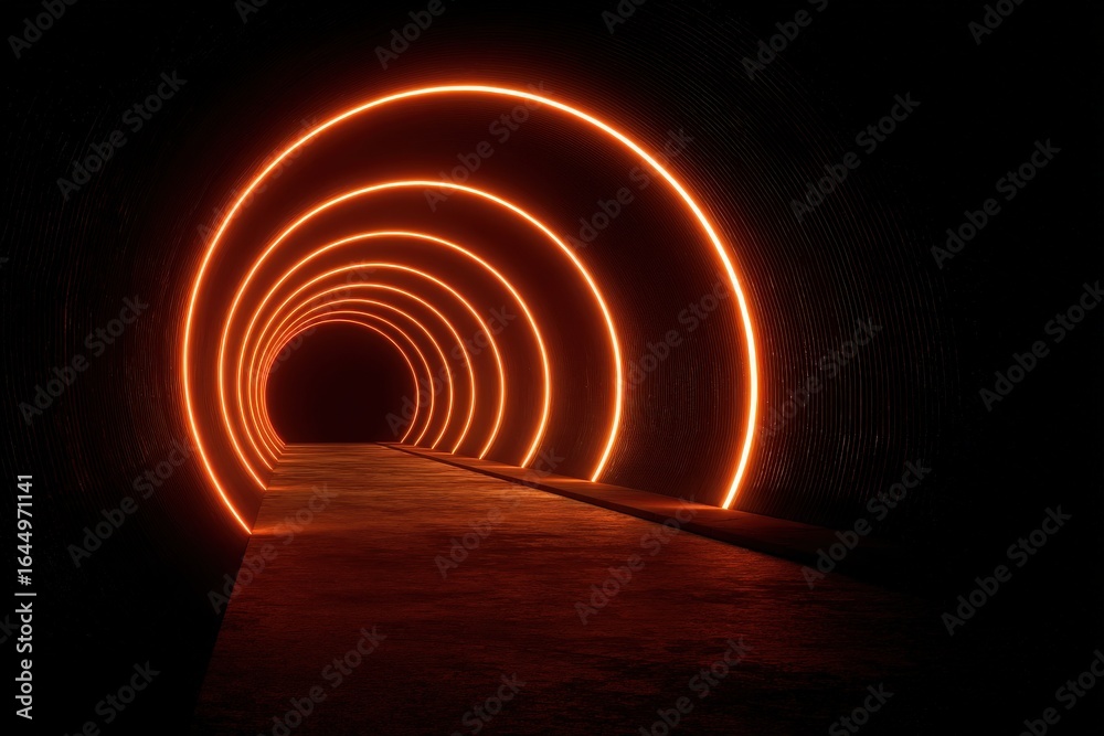 Naklejka premium Secure data tunnel visualized as glowing vortex, neon orange and steel grey, encrypted transport 