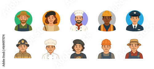 set of profession icon or avatar engineer , businessman , fire fighter , chef , police , painter , farmer  vector illustration in AI , EPS , JPG , PNG format 
