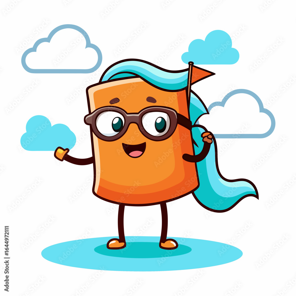 Fototapeta premium Cute Towel Character with Sunglasses on Cloud, Vector Illustration