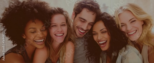 The joyful group of friends sharing laughter and happiness together.