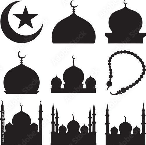 Islamic symbols mosque domes crescent star prayer beads