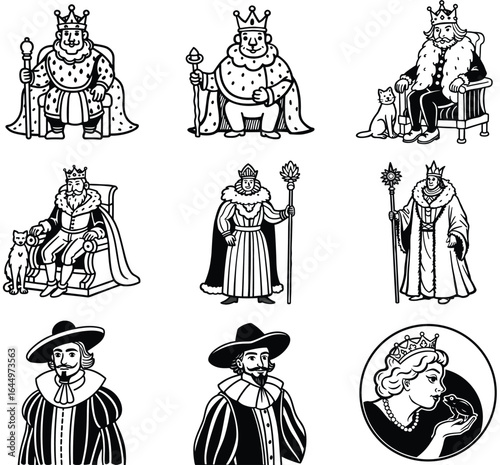 Collection of regal figures royalty and monarchs illustration