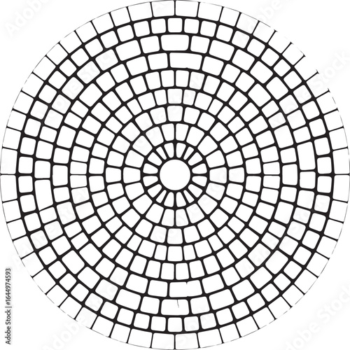 Circular Brick Mosaic Pavement Silhouette | Black Radial Stone Vector