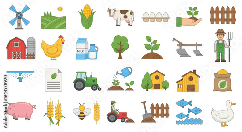 Farm agriculture vector icons set farming and rural elements