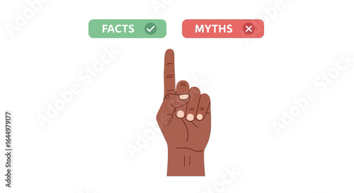 Facts versus myths concept finger pointing infographic vector