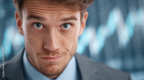 A businessman with a shifty, untrustworthy expression, symbolizing an investment scam or fraud and incorrect information concept.