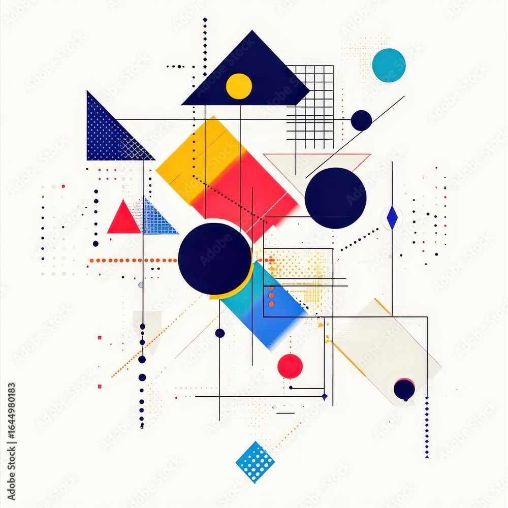 Obraz premium Minimalist abstract corporate poster featuring geometric shapes and isolated icons representing innovation