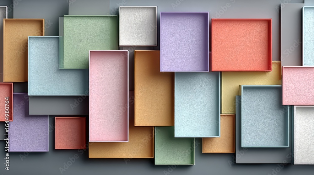 Obraz premium Overlapping pastel rectangles on a gray background