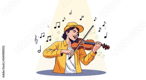 VECTOR Illustration A Cheerful Musician Playing the Violin in a Sunlit Performance, BIOLA DAYS.svg