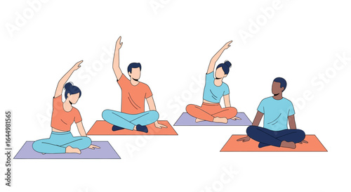 Yoga class group stretching exercise wellness health and fitness
