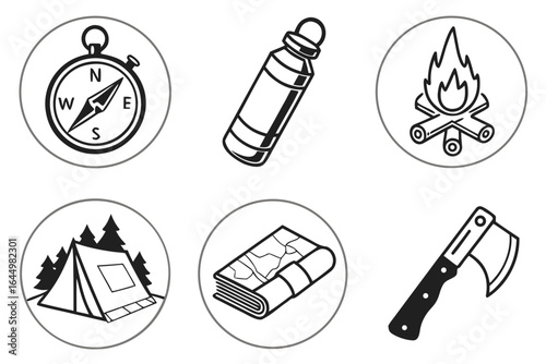 Camping and Outdoor Adventure Icons Set.