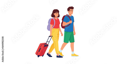 Traveling couple with luggage vector illustration for tourism