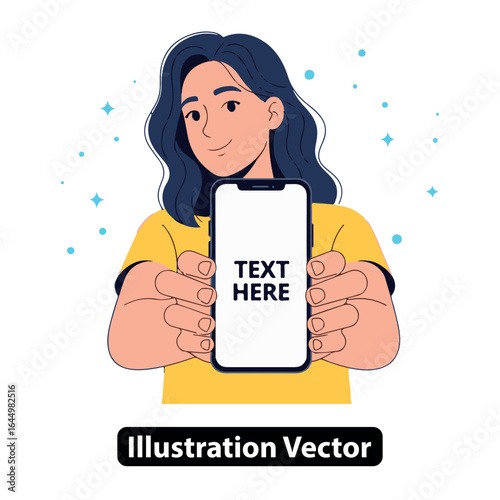 Smiling Woman Holding Smartphone Towards Viewer Showcasing Mobile Technology App Interface Blank Screen for Text