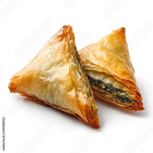 Greek spanakopita triangles with golden crust