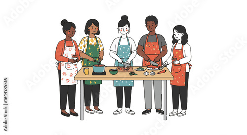 Diverse Cooking Class, Culinary Teamwork, People Cooking Together