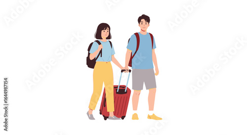 Couple traveling together with luggage vector illustration