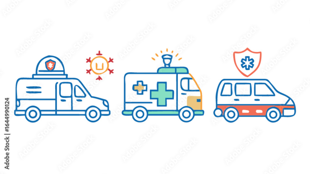 Emergency medical service vehicles ambulance car healthcare transport line art vector graphic illustration drawing Emergency medical service vehicles ambulance car healthcare transport line art vector graphic illustration drawing