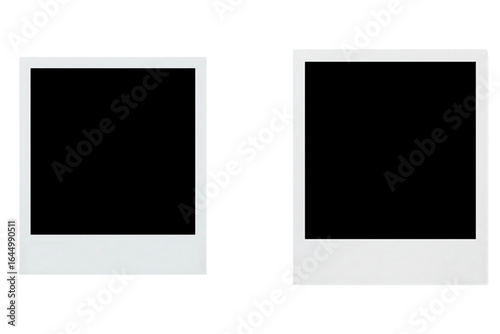 Two instant photo frames with black screens, angled arrangement, isolated on transparent background vector 